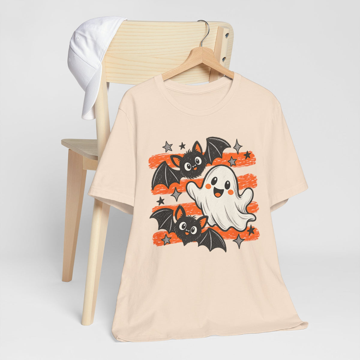 Cute Ghost & Bats Halloween Tee — Playful Spooky Graphic T-Shirt