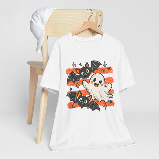 Cute Ghost & Bats Halloween Tee — Playful Spooky Graphic T-Shirt