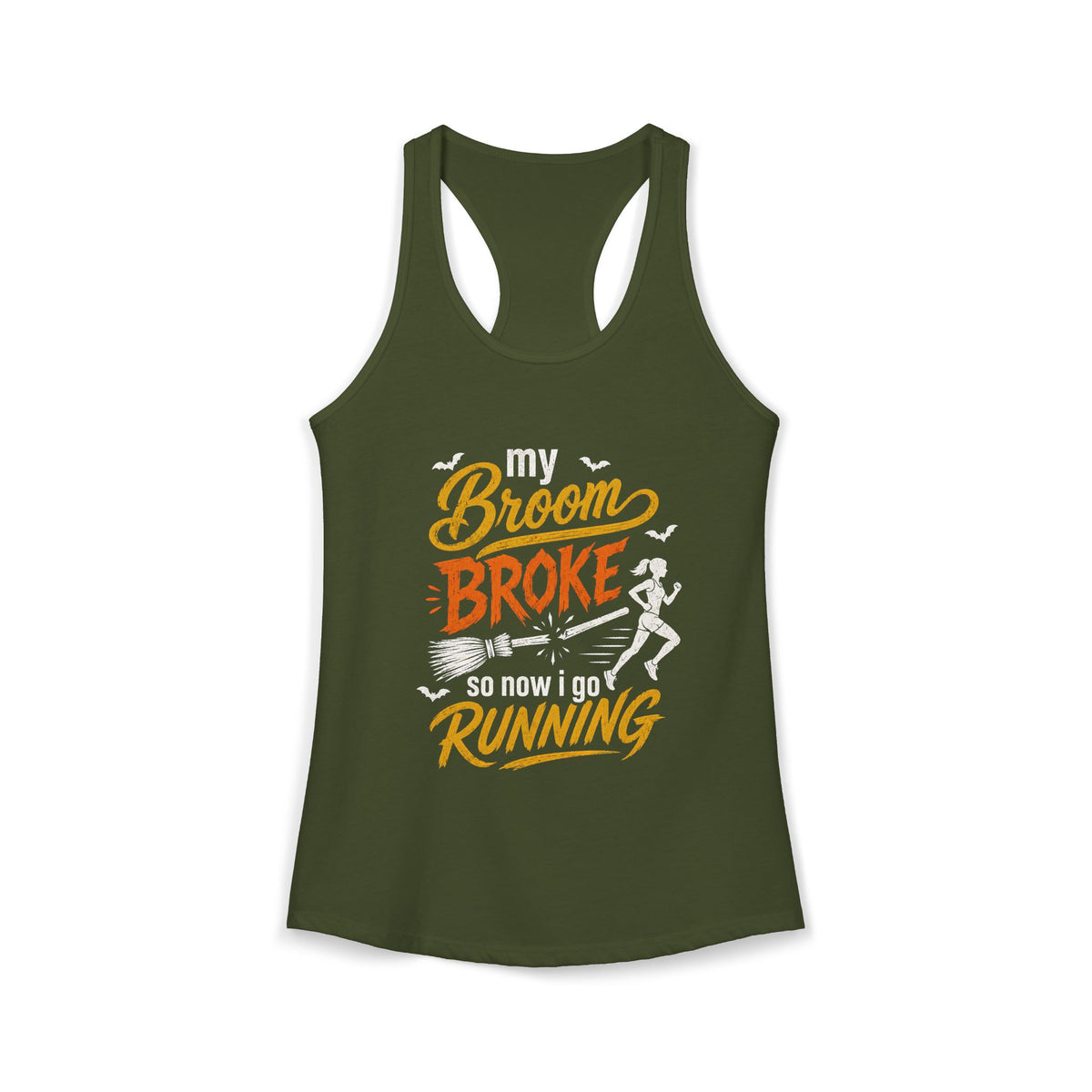 Funny Halloween Running Tank Top for Women | My Broom Broke So Now I Go Running