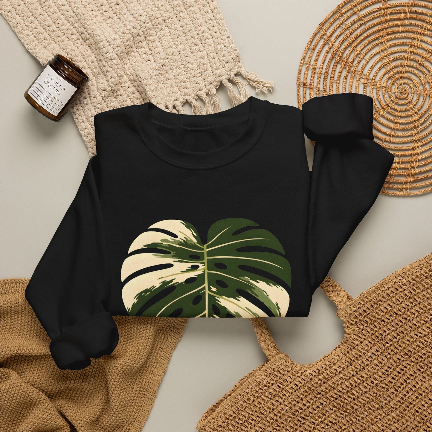 Monstera Heart Crewneck Sweatshirt — Tropical Leaf Graphic Pullover