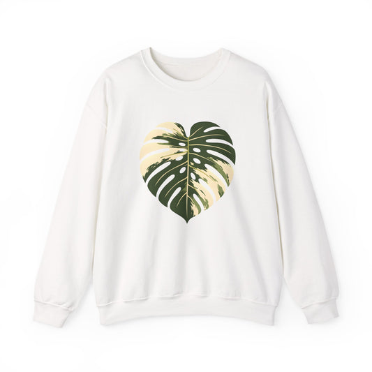 Monstera Heart Crewneck Sweatshirt — Tropical Leaf Graphic Pullover