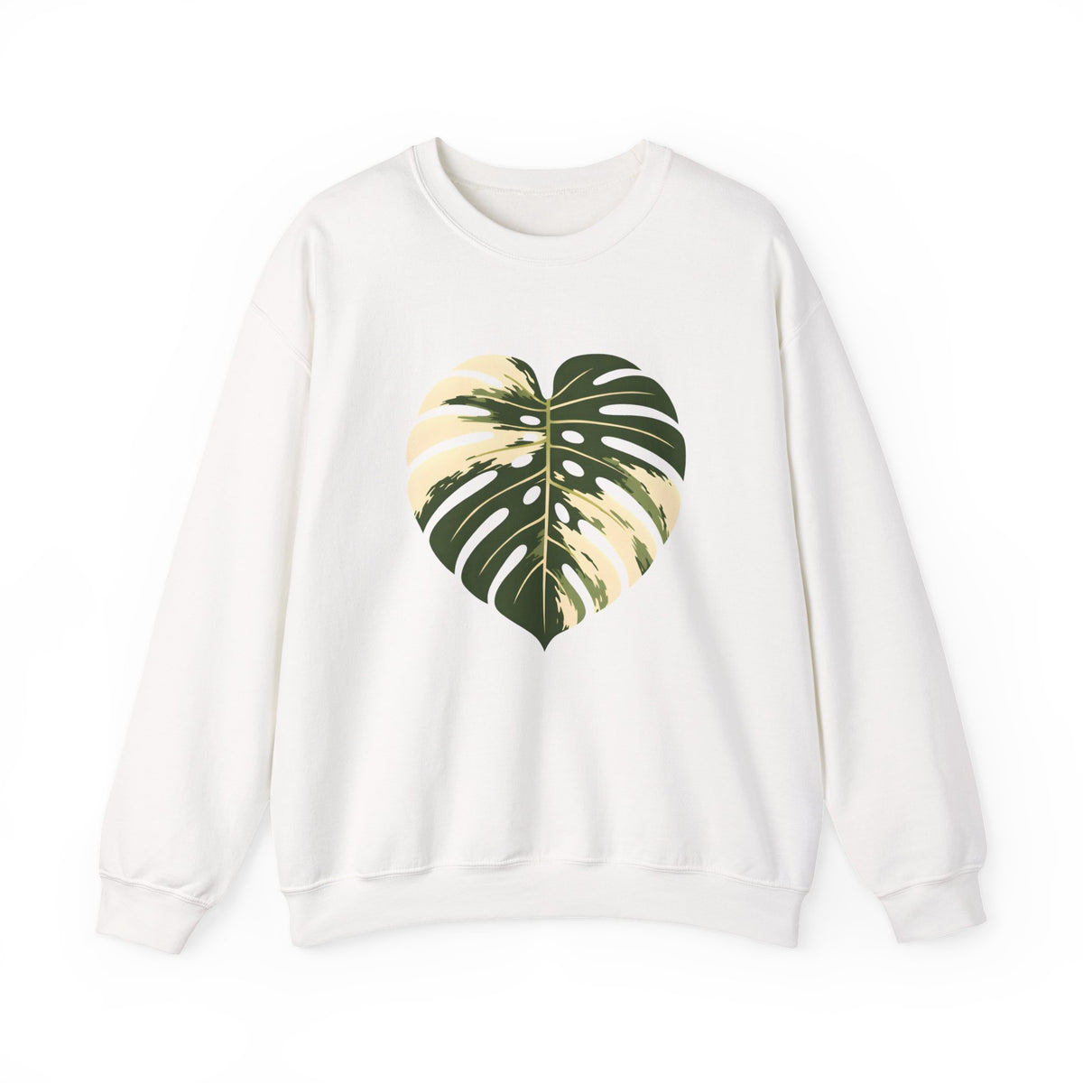 Monstera Heart Crewneck Sweatshirt — Tropical Leaf Graphic Pullover