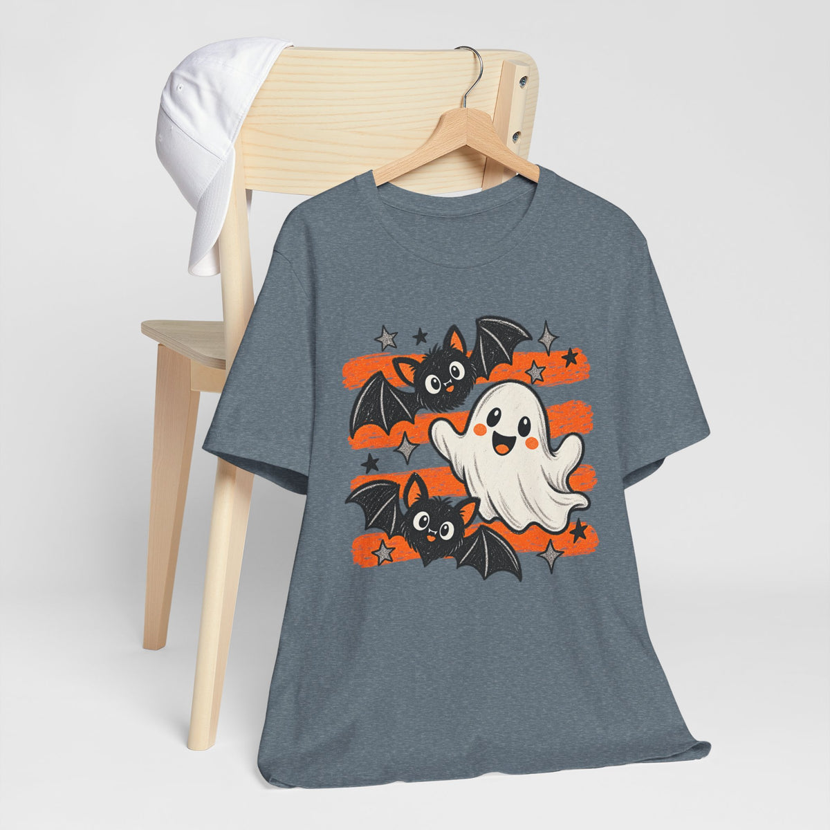 Cute Ghost & Bats Halloween Tee — Playful Spooky Graphic T-Shirt