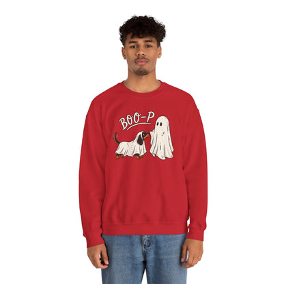 Halloween Dog Ghost Sweatshirt — "Boo-P" Cute Puppy Ghost Crewneck