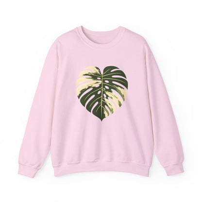 Monstera Heart Crewneck Sweatshirt — Tropical Leaf Graphic Pullover