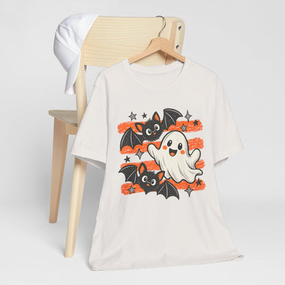 Cute Ghost & Bats Halloween Tee — Playful Spooky Graphic T-Shirt