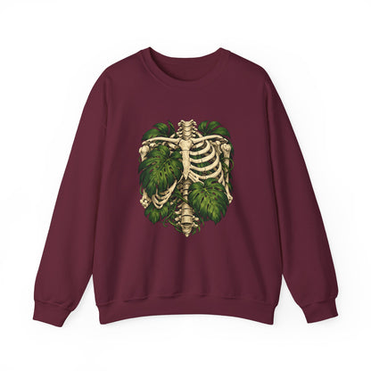 Ribcage & Monstera Crewneck Sweatshirt – Botanical Skeleton Graphic