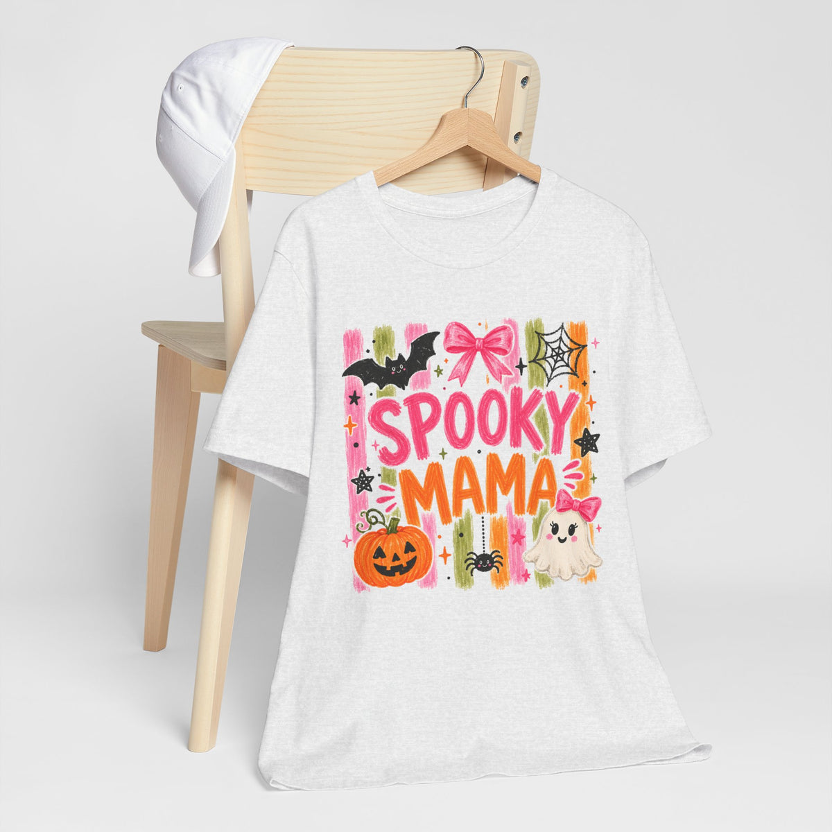 Spooky Mama T-Shirt — Cute Halloween Mom Tee with Ghost, Pumpkin & Bats