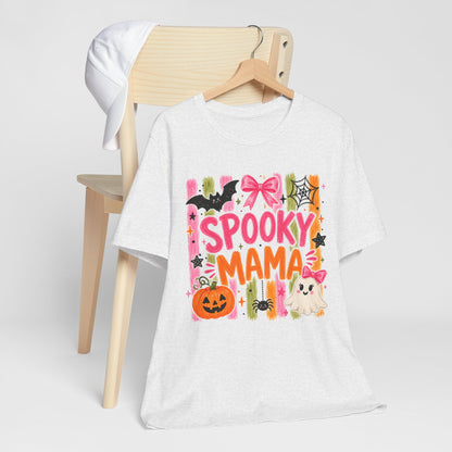 Spooky Mama T-Shirt — Cute Halloween Mom Tee with Ghost, Pumpkin & Bats