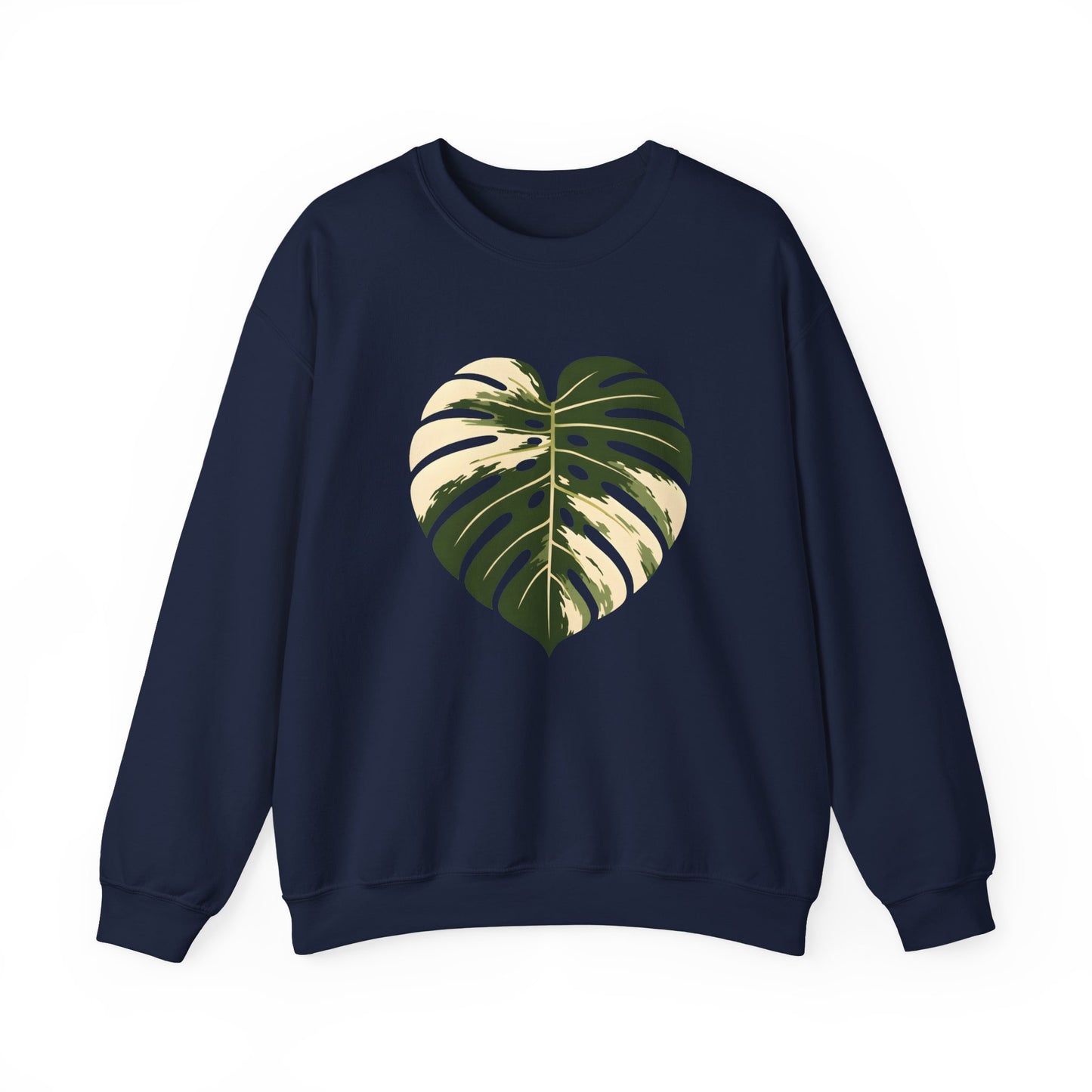 Monstera Heart Crewneck Sweatshirt — Tropical Leaf Graphic Pullover