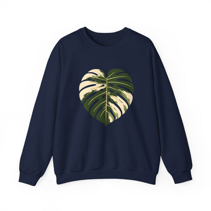 Monstera Heart Crewneck Sweatshirt — Tropical Leaf Graphic Pullover