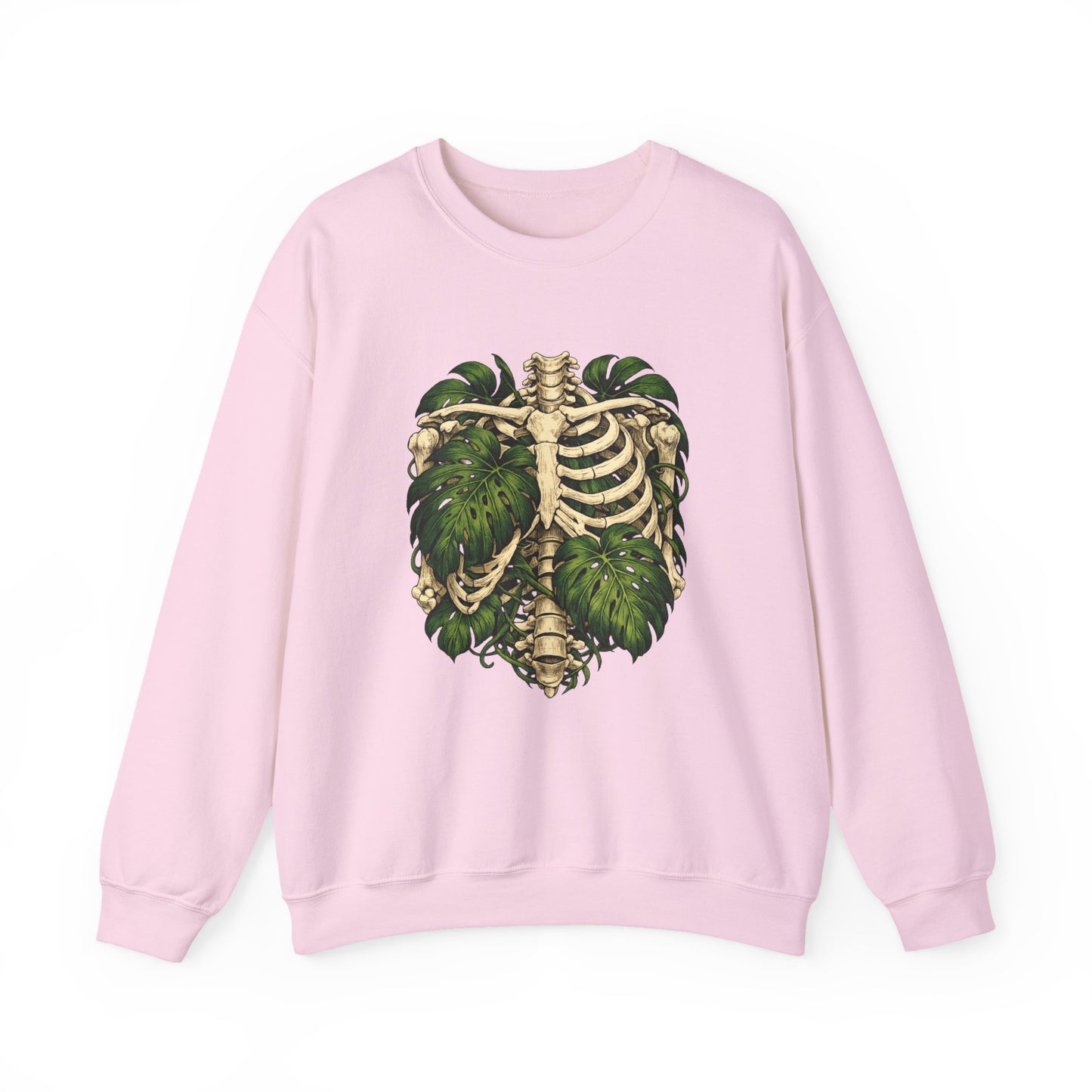 Ribcage & Monstera Crewneck Sweatshirt – Botanical Skeleton Graphic