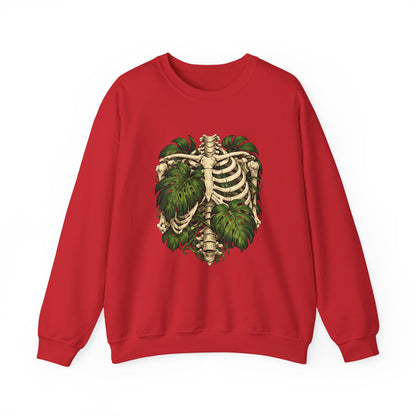 Ribcage & Monstera Crewneck Sweatshirt – Botanical Skeleton Graphic