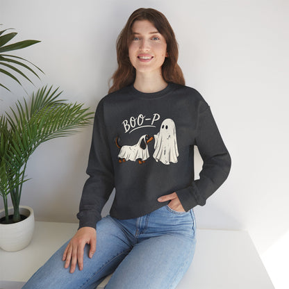 Halloween Dog Ghost Sweatshirt — "Boo-P" Cute Puppy Ghost Crewneck