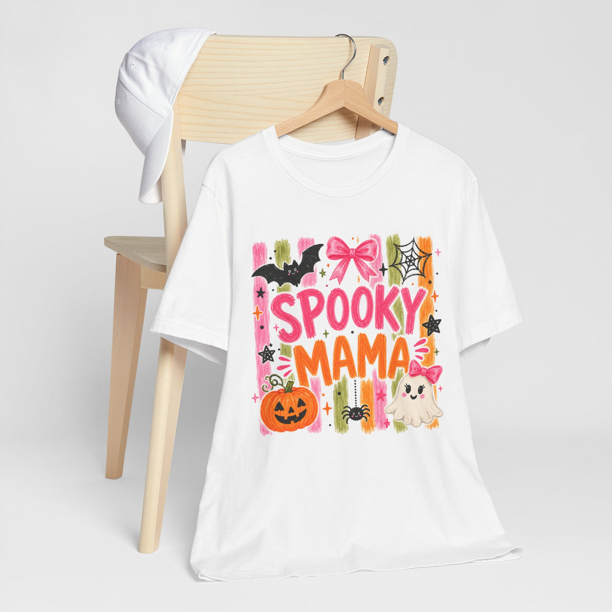 Spooky Mama T-Shirt — Cute Halloween Mom Tee with Ghost, Pumpkin & Bats