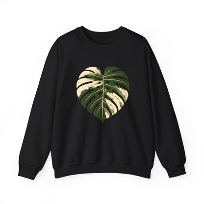 Monstera Heart Crewneck Sweatshirt — Tropical Leaf Graphic Pullover