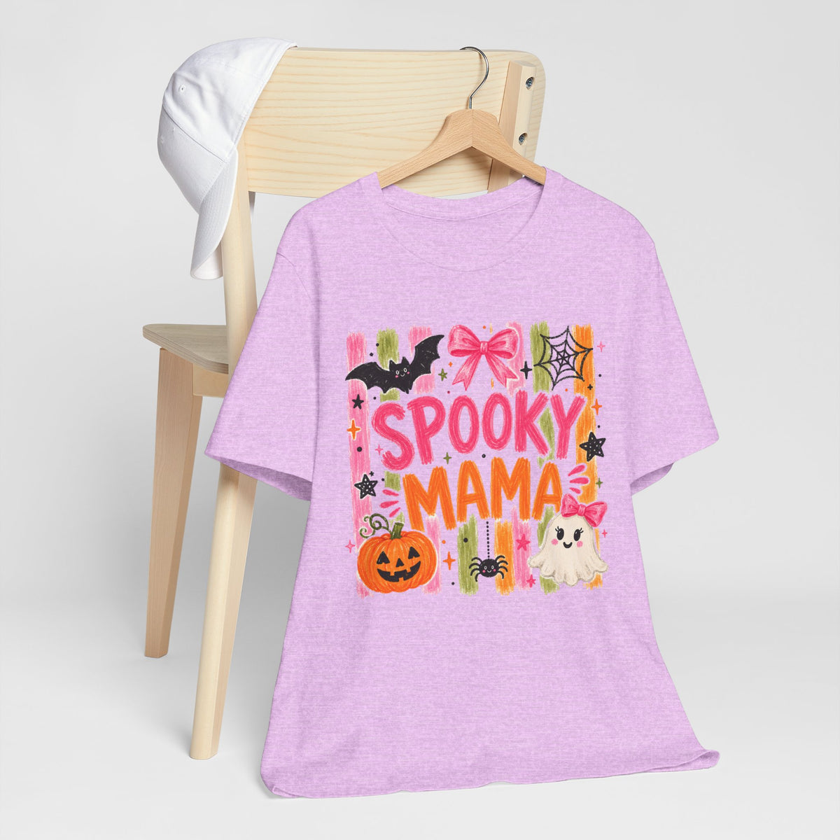 Spooky Mama T-Shirt — Cute Halloween Mom Tee with Ghost, Pumpkin & Bats