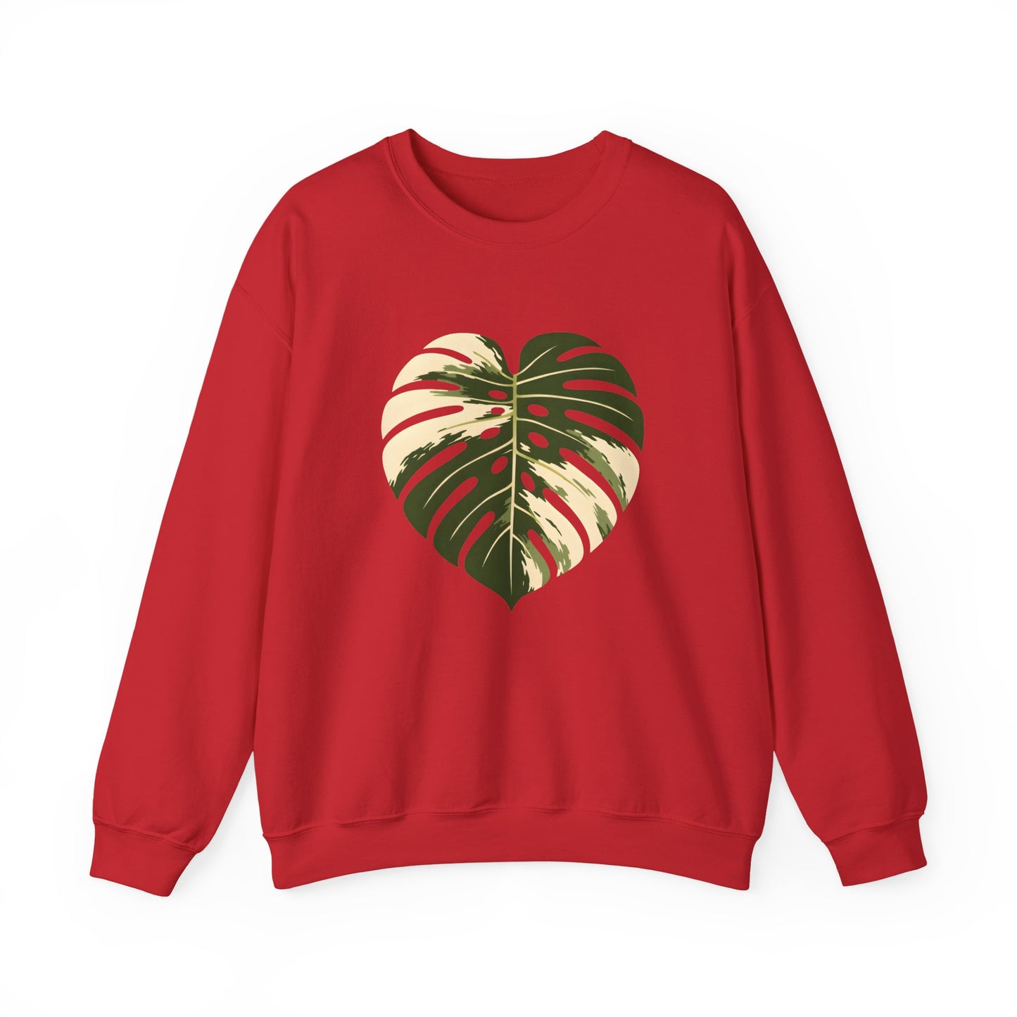 Monstera Heart Crewneck Sweatshirt — Tropical Leaf Graphic Pullover