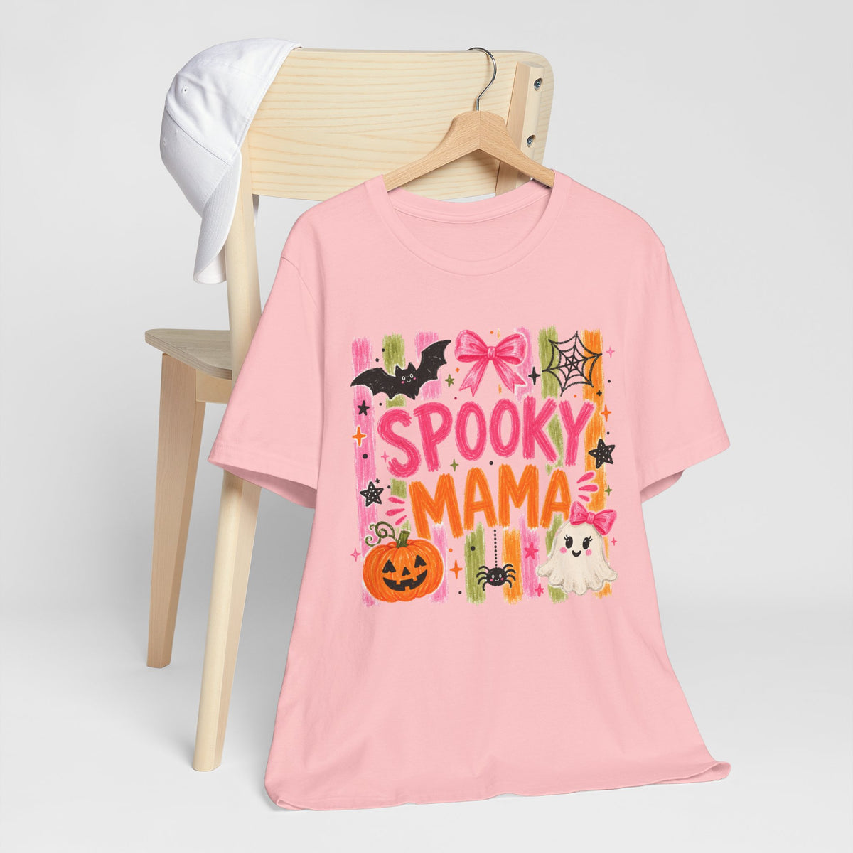 Spooky Mama T-Shirt — Cute Halloween Mom Tee with Ghost, Pumpkin & Bats