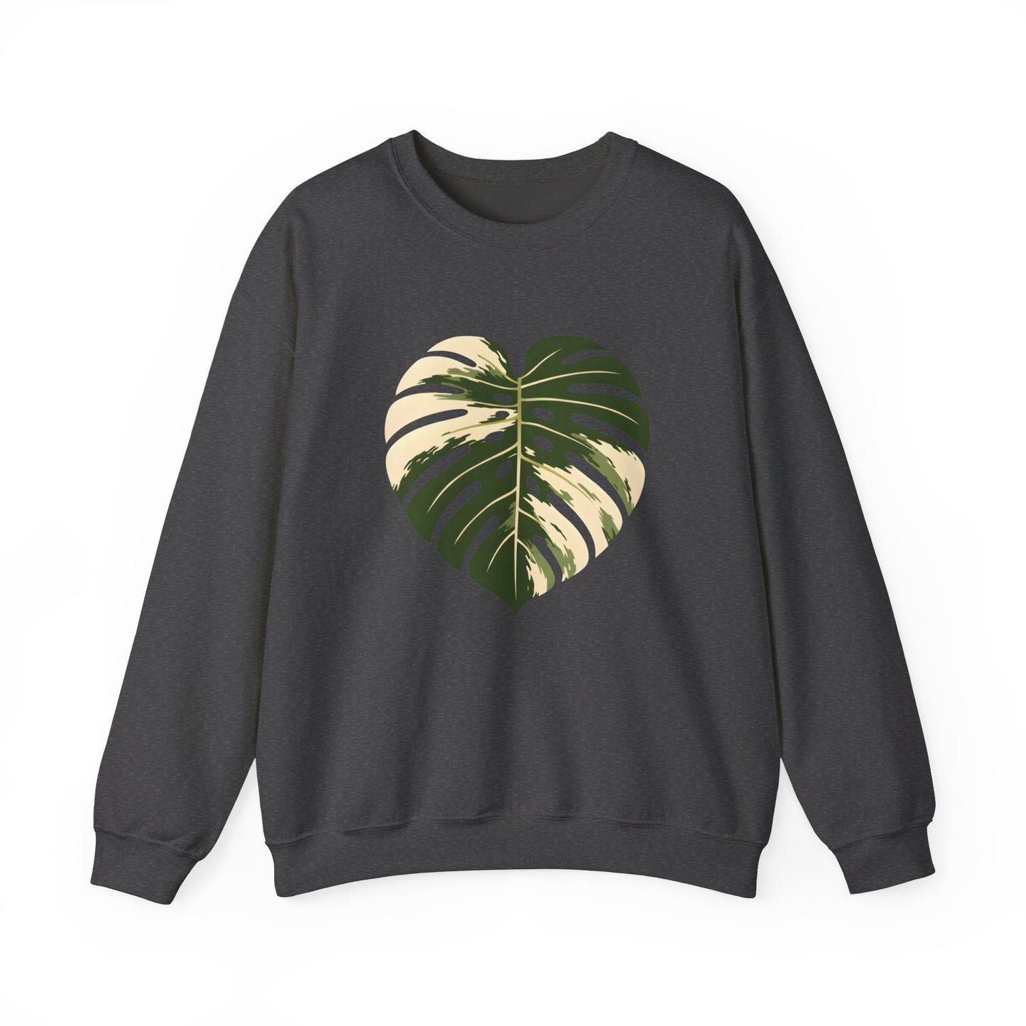 Monstera Heart Crewneck Sweatshirt — Tropical Leaf Graphic Pullover