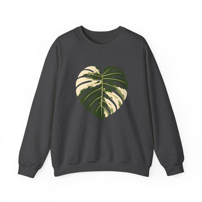 Monstera Heart Crewneck Sweatshirt — Tropical Leaf Graphic Pullover