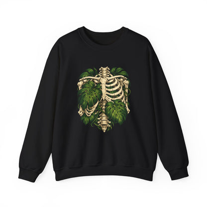 Ribcage & Monstera Crewneck Sweatshirt – Botanical Skeleton Graphic