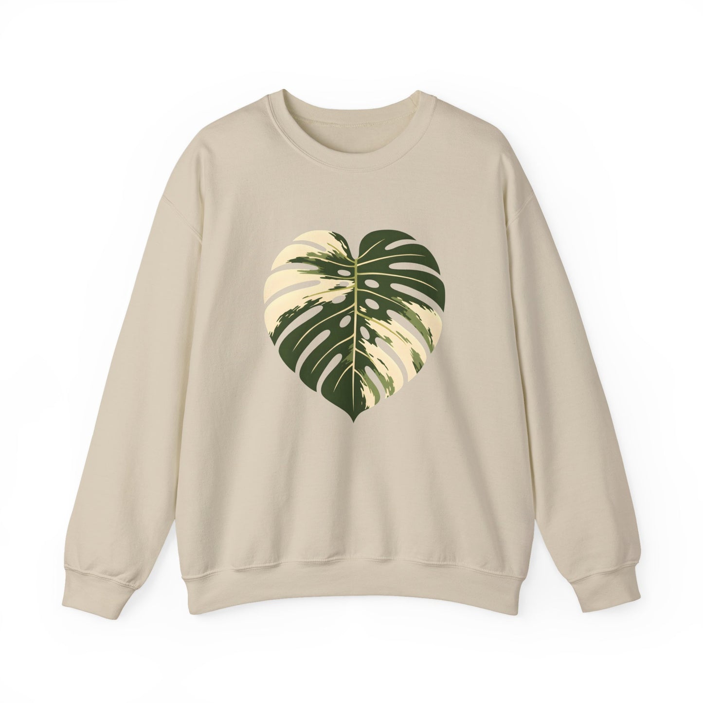 Monstera Heart Crewneck Sweatshirt — Tropical Leaf Graphic Pullover