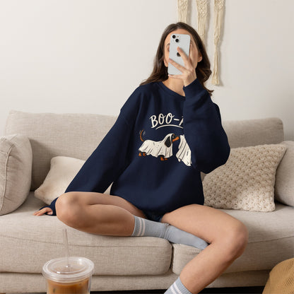 Halloween Dog Ghost Sweatshirt — "Boo-P" Cute Puppy Ghost Crewneck