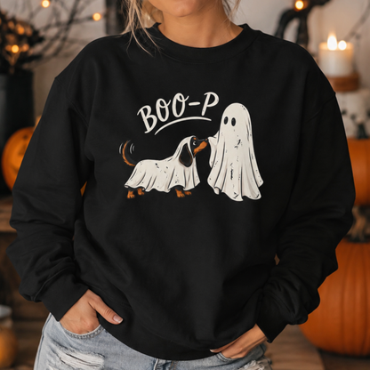 Halloween Dog Ghost Sweatshirt — "Boo-P" Cute Puppy Ghost Crewneck
