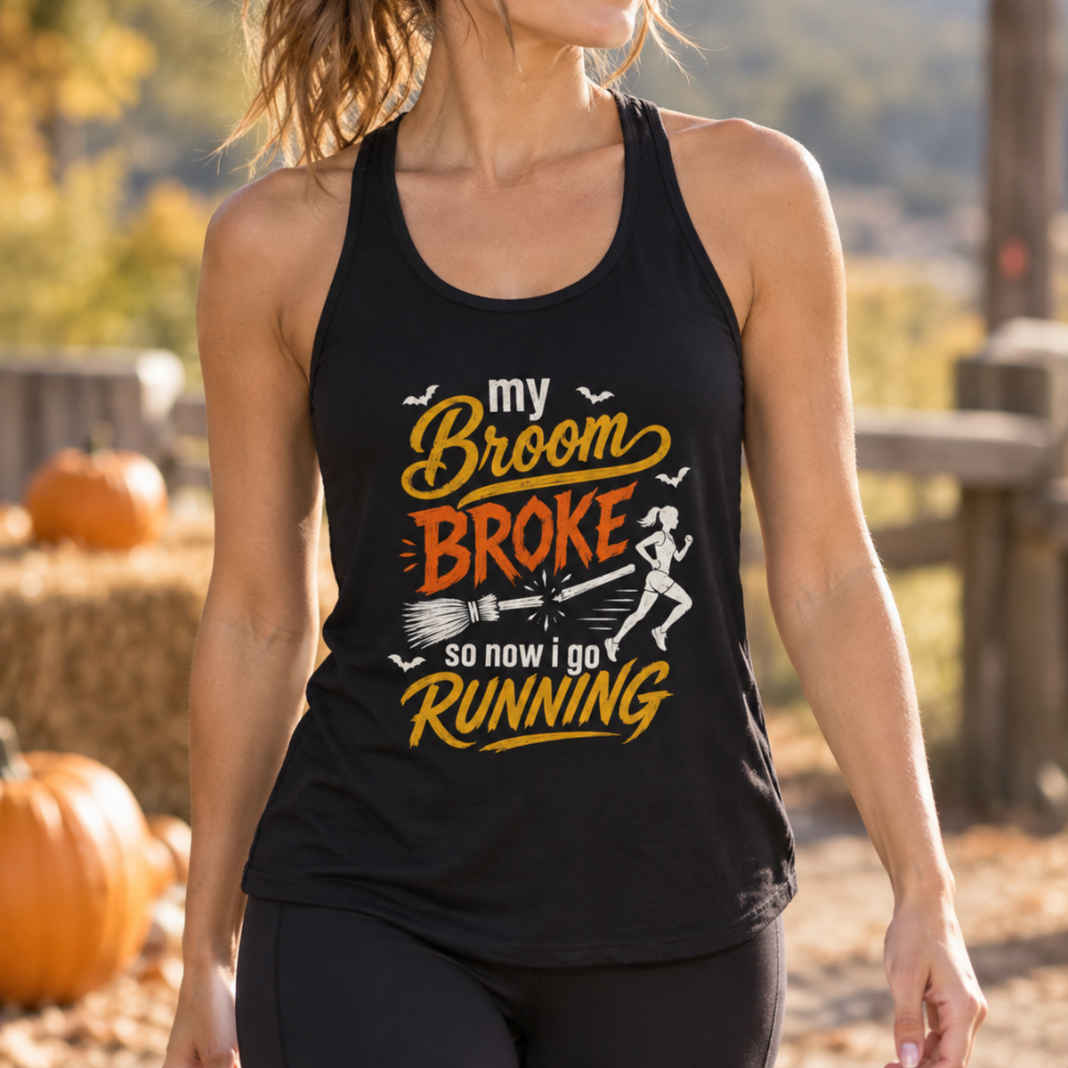 Funny Halloween Running Tank Top for Women | My Broom Broke So Now I Go Running