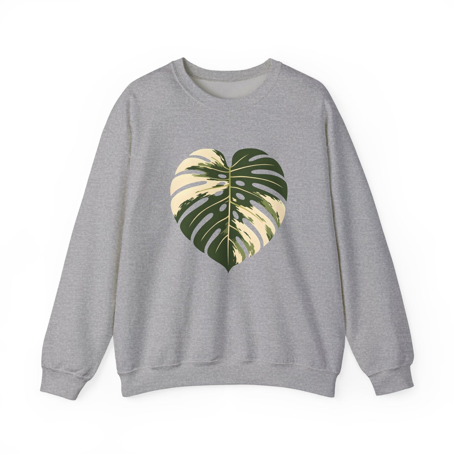 Monstera Heart Crewneck Sweatshirt — Tropical Leaf Graphic Pullover