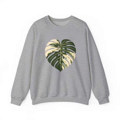 Monstera Heart Crewneck Sweatshirt — Tropical Leaf Graphic Pullover