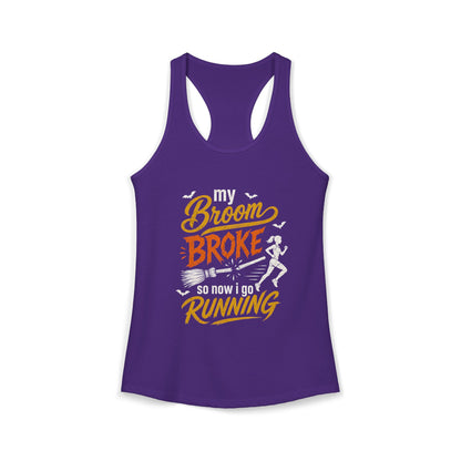 Funny Halloween Running Tank Top for Women | My Broom Broke So Now I Go Running