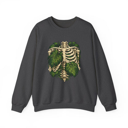Ribcage & Monstera Crewneck Sweatshirt – Botanical Skeleton Graphic