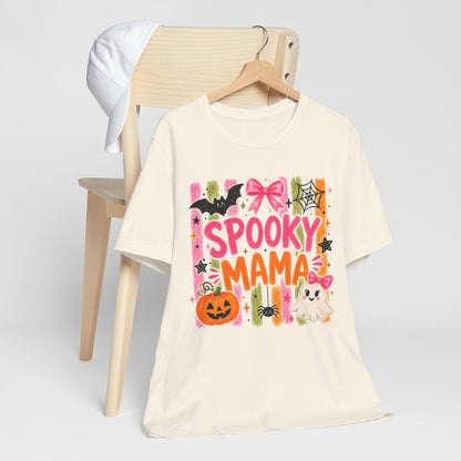 Spooky Mama T-Shirt — Cute Halloween Mom Tee with Ghost, Pumpkin & Bats