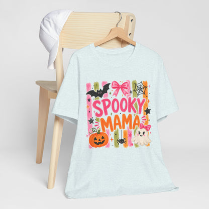 Spooky Mama T-Shirt — Cute Halloween Mom Tee with Ghost, Pumpkin & Bats