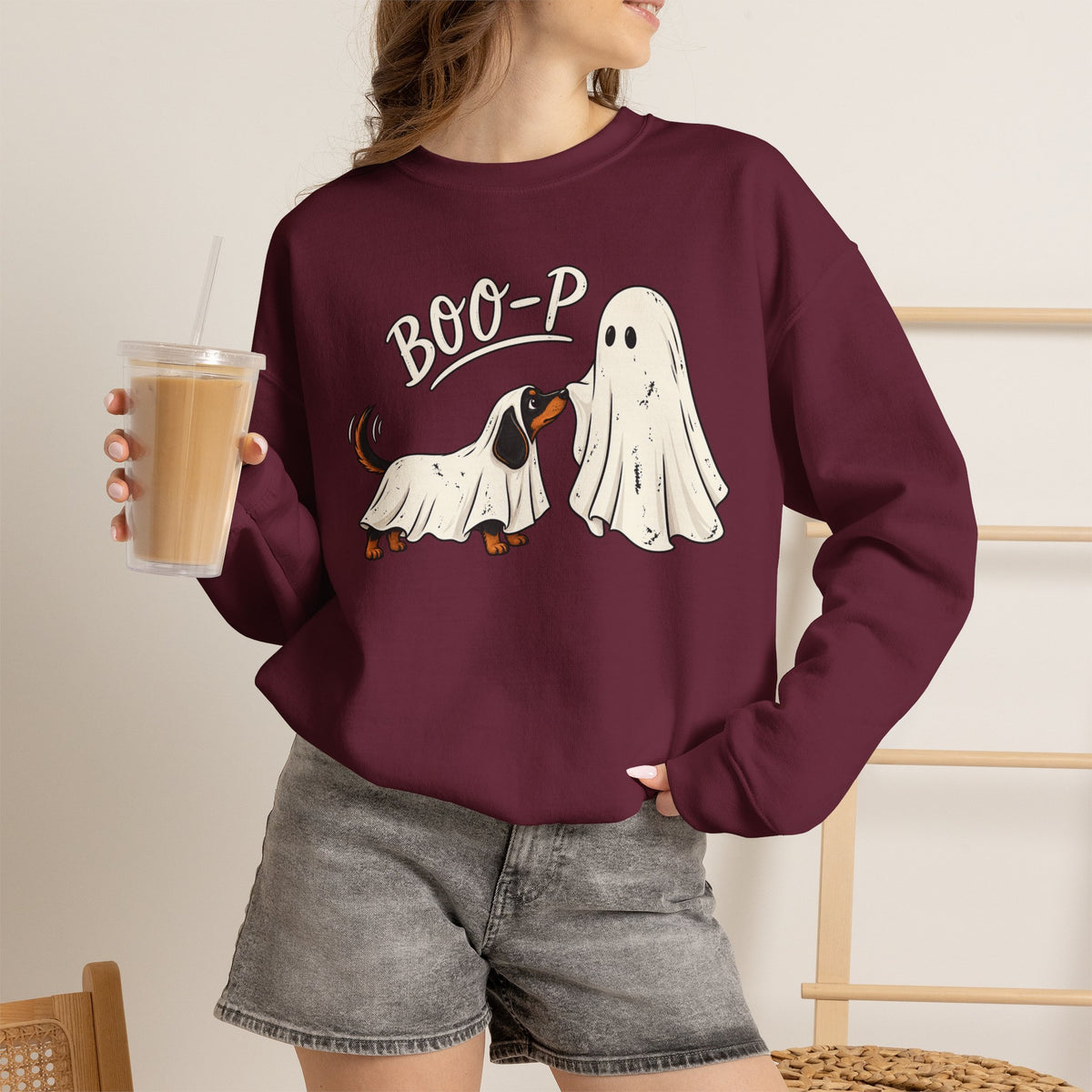 Halloween Dog Ghost Sweatshirt — "Boo-P" Cute Puppy Ghost Crewneck