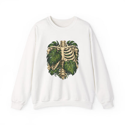 Ribcage & Monstera Crewneck Sweatshirt – Botanical Skeleton Graphic