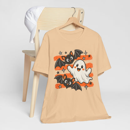Cute Ghost & Bats Halloween Tee — Playful Spooky Graphic T-Shirt