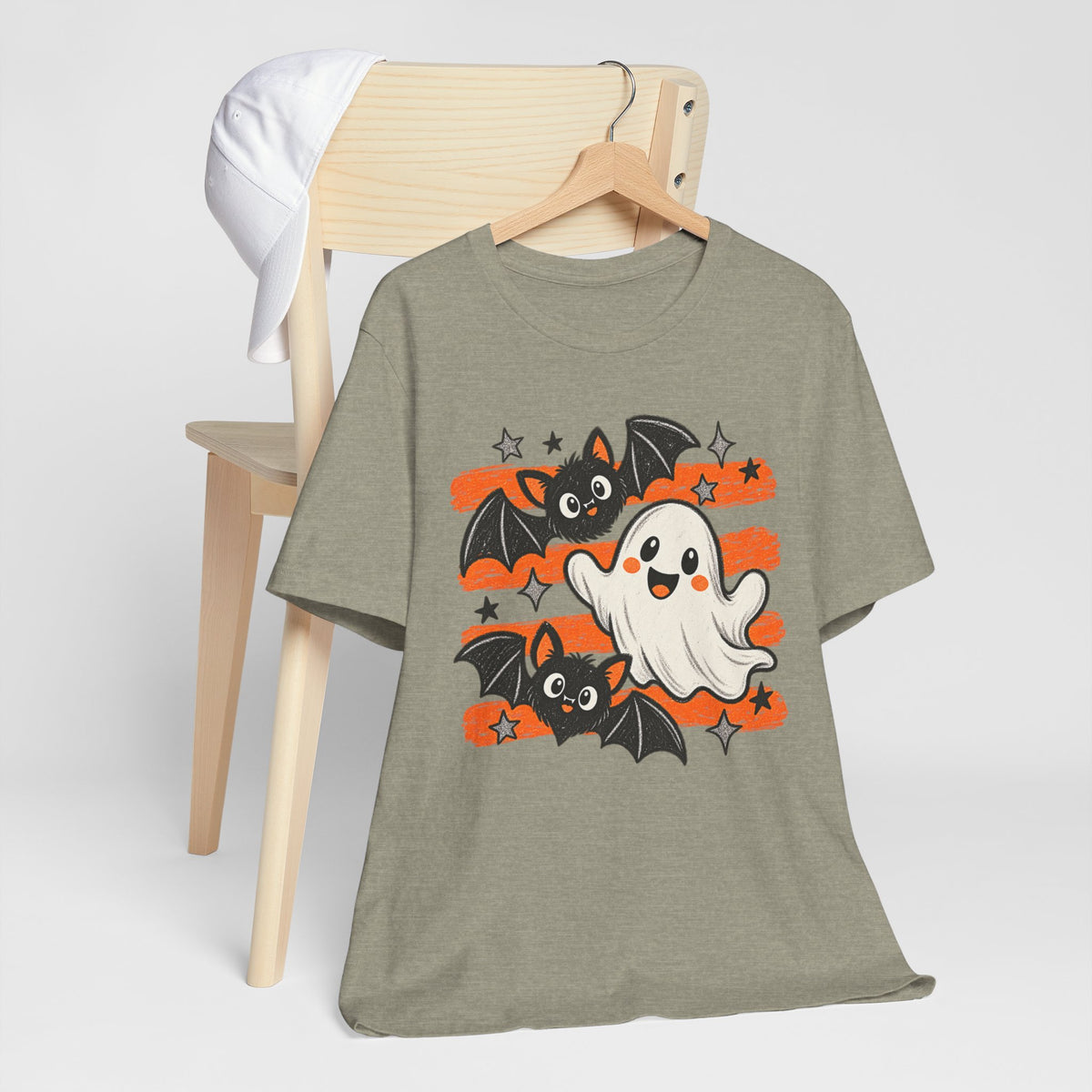 Cute Ghost & Bats Halloween Tee — Playful Spooky Graphic T-Shirt