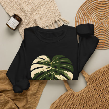 Monstera Heart Crewneck Sweatshirt — Tropical Leaf Graphic Pullover