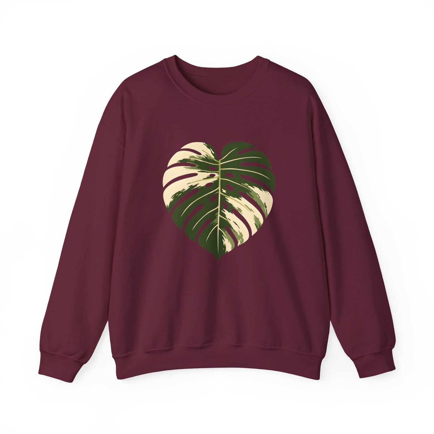 Monstera Heart Crewneck Sweatshirt — Tropical Leaf Graphic Pullover