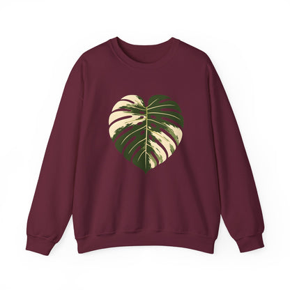 Monstera Heart Crewneck Sweatshirt — Tropical Leaf Graphic Pullover