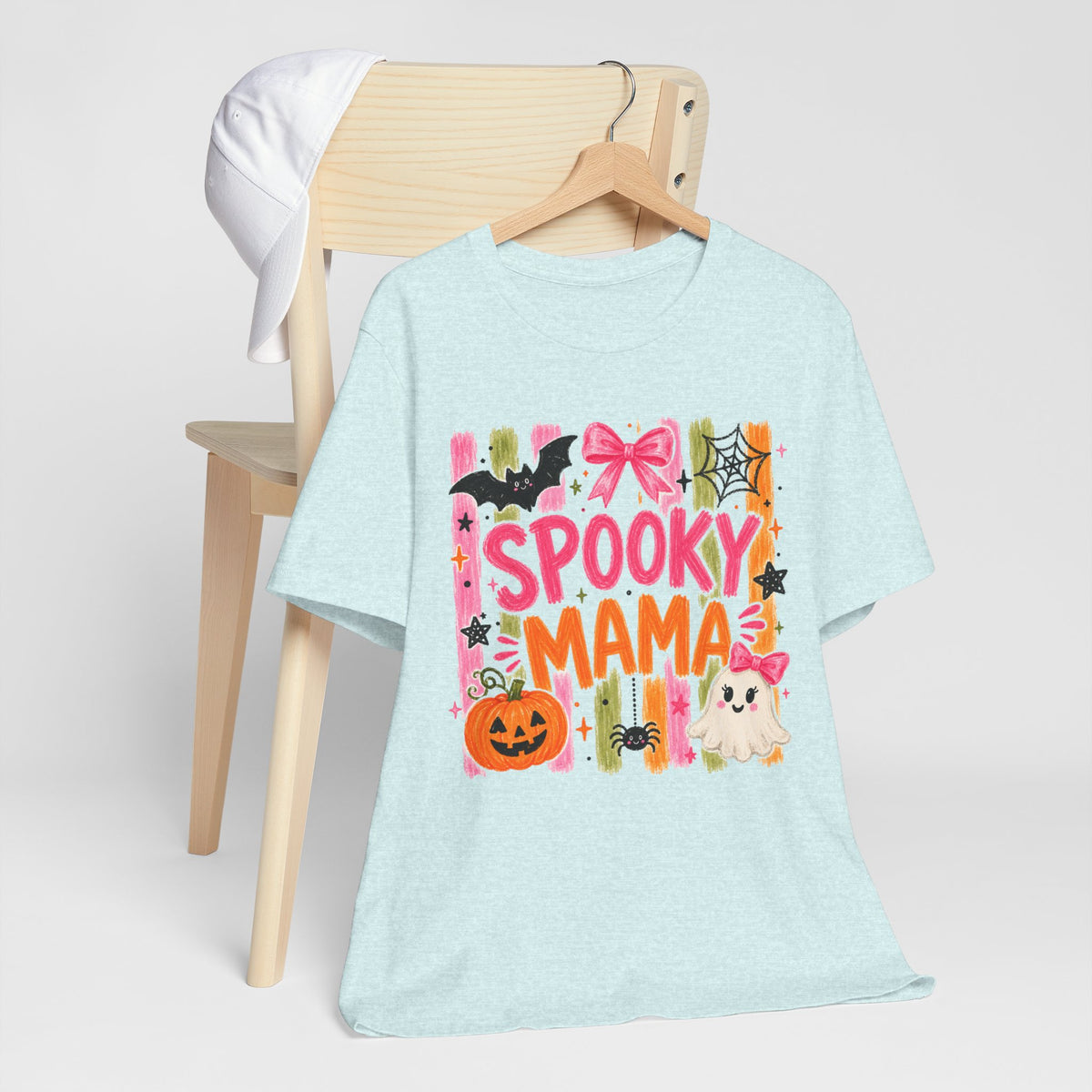 Spooky Mama T-Shirt — Cute Halloween Mom Tee with Ghost, Pumpkin & Bats