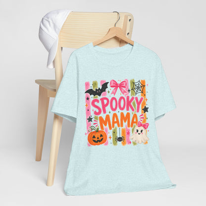 Spooky Mama T-Shirt — Cute Halloween Mom Tee with Ghost, Pumpkin & Bats