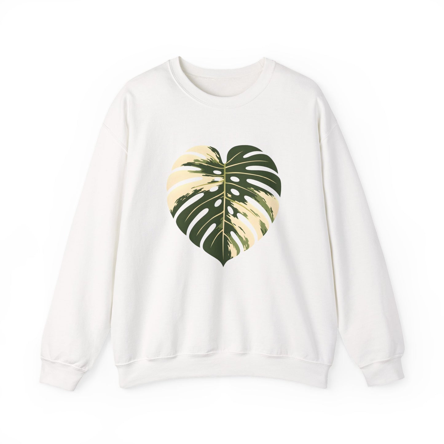 Monstera Heart Crewneck Sweatshirt — Tropical Leaf Graphic Pullover