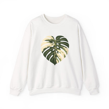 Monstera Heart Crewneck Sweatshirt — Tropical Leaf Graphic Pullover