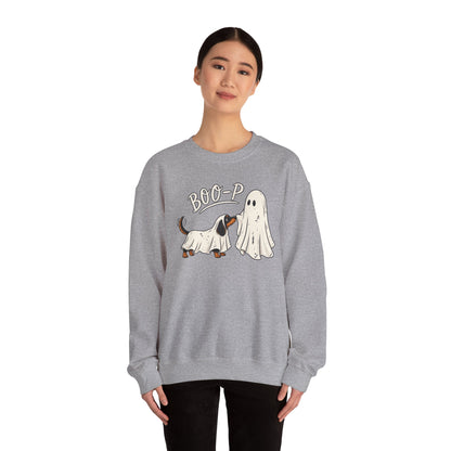 Halloween Dog Ghost Sweatshirt — "Boo-P" Cute Puppy Ghost Crewneck