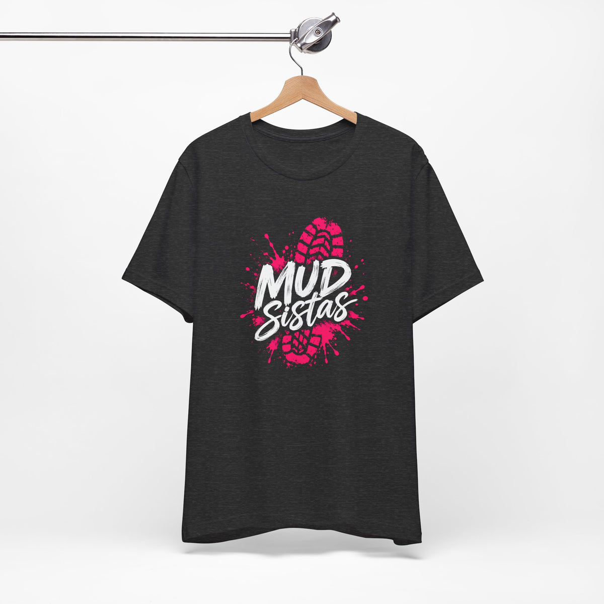 Mud Sistas Tee — Women's Mud Run Shirt | Obstacle Course Race Top with Pink Bootprint Graphic