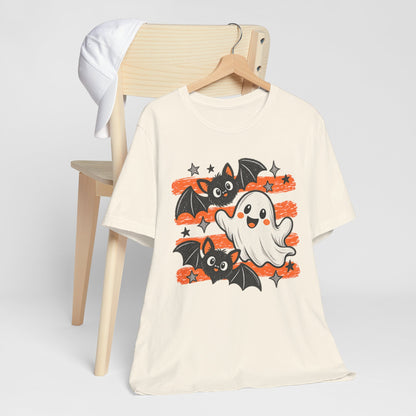Cute Ghost & Bats Halloween Tee — Playful Spooky Graphic T-Shirt